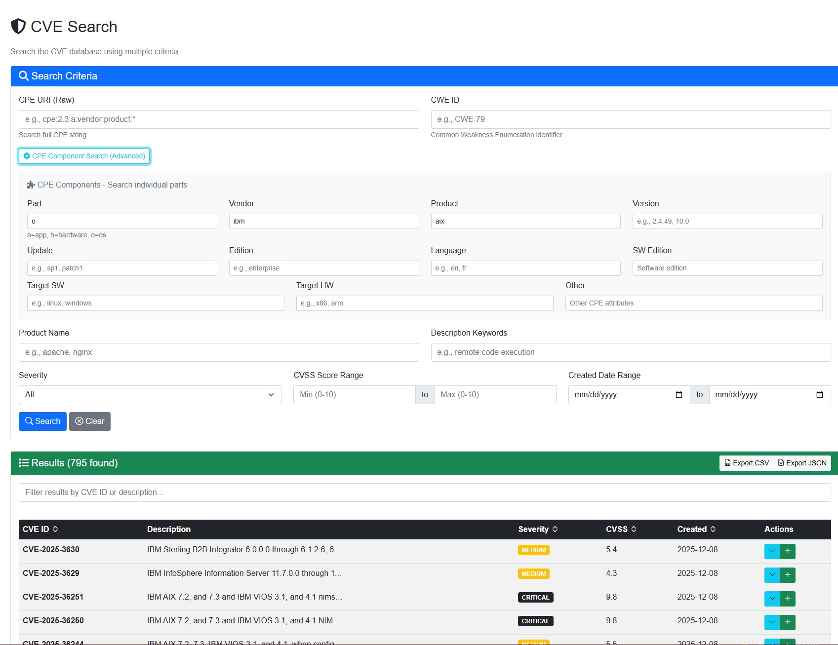 CVE Management in RTFMv2 Server